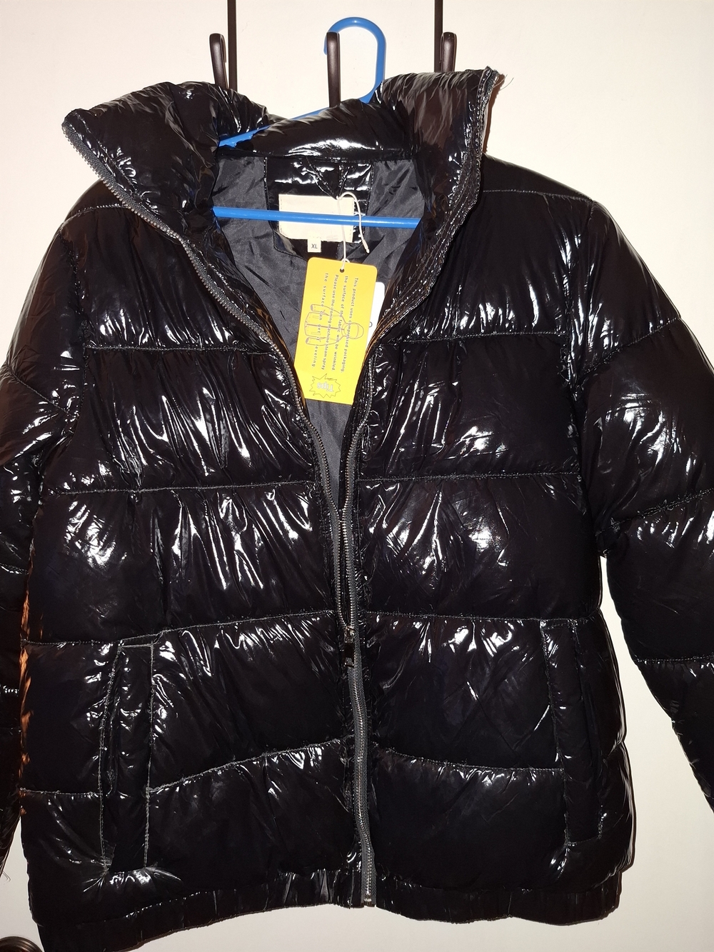CRISSREXO Men's Black Puffer Jacket Full Zip Stand-Up Collar Quilted Short XL